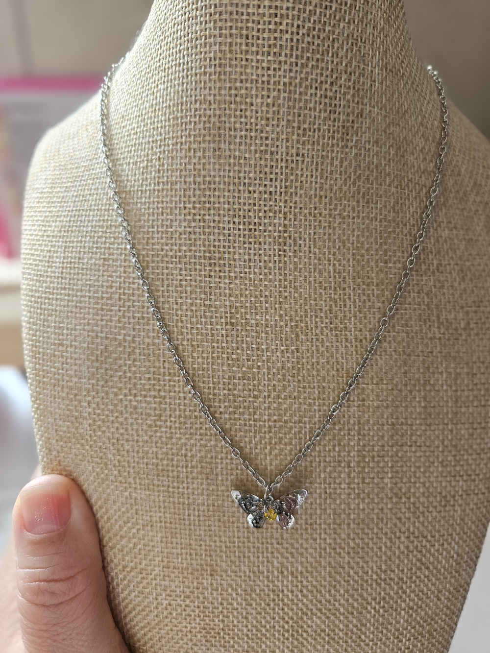 Paparazzi Jewerly Silver Butterfly Pendant Necklace with Yellow Accent